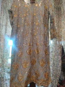 Elegant  Grey Kurta with Gold Embroidered Sharara