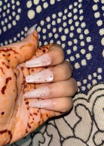 Elegant Press-On Nails with Pearlsnbows (cateye)