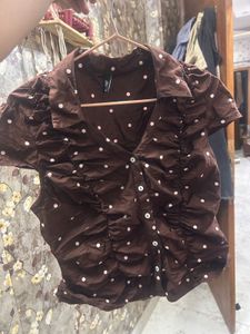 Cute Polka Dot Brown Top