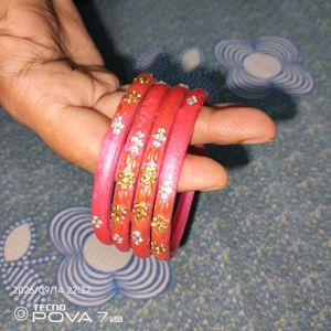 Vibrant pink 💕& Gold Embellished Bangles