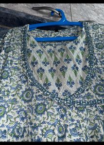 Blue Anarkali Kurti . Knot Neck Design .
