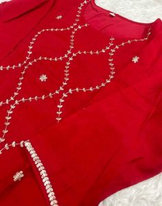 Vibrant Red Kurta Set with Gold Embroidery