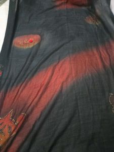 Elegant Black &amp; Red Ombre Saree