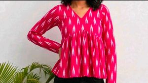Vibrant Pink Ikat Print Peplum Top