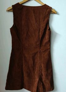 Brown Corduroy Button-Up Mini Dress