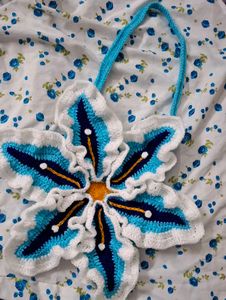Handmade Crochet Lily blue bag