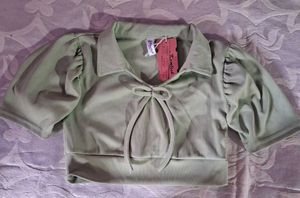 Cute Sage Green Puff Sleeve Top