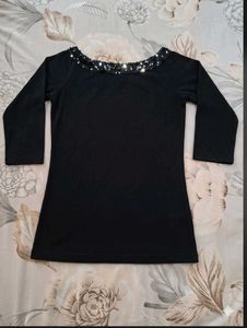 Chic Black Sequin Neck Top