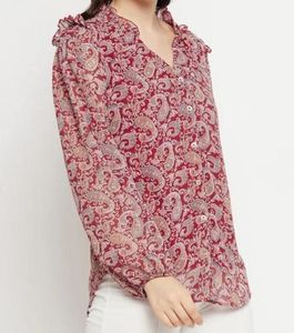 Paisley Print Ruffle Blouse