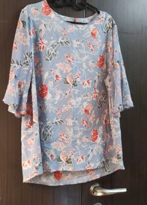Light Blue Floral Bell Sleeve Top