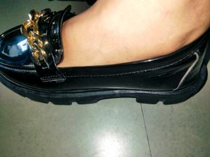 Black Chunky Platform Loafers with Gold Chain | Go