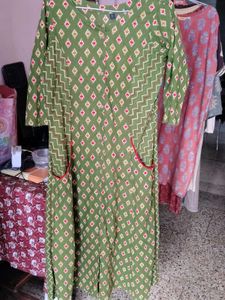 Stylish Green Printed Cotton Kurta