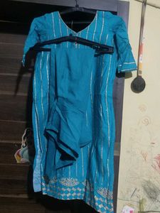 Teal Kurta Set with Silver Stripes
