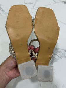 Sparkly Gold Block Heel Sandals