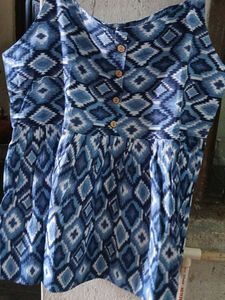Boho Blue Diamond Print Summer Dress