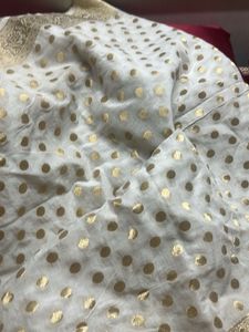 White &amp; Gold Banarasi dyeble viscos dupatta