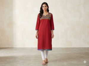 Red Embroidered Kurta