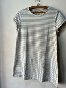 White & Silver Strip T-shirt Dress