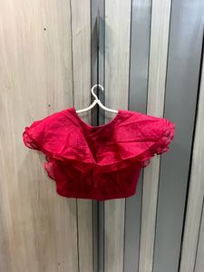 Red Lehenga with ruffle organza blouse