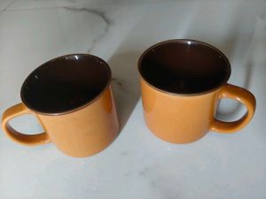 Set of 2 Orange Ceramic Mugs