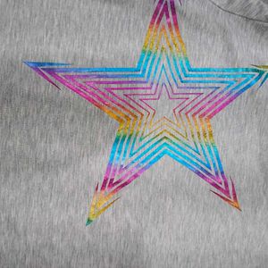 Grey Star Print T-Shirt with Criss-Cross Back