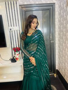 Elegant ready to wear Green Embellished Saree