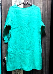 Solid Teal V-Neck Kurta