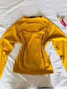 Mustard Cutout Long Sleeve Top