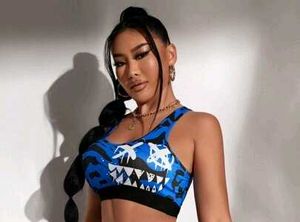 Blue Graphic Print Sports Bra