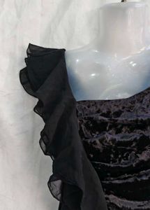 Black Velvet One-Shoulder Ruffle Top