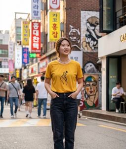 yellow korean heart print top