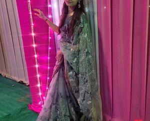 Grey Floral Saree with Embellished Blouse