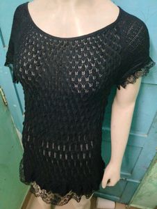 Black Crochet Knit Top