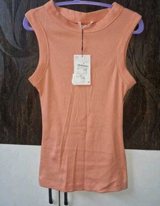 ZARA Peach Ribbed Sleeveless Top