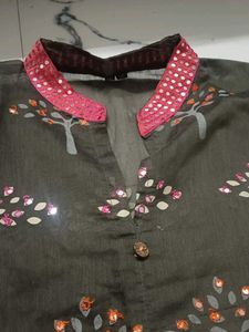 Olive Green Tree Print Kurta