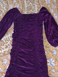 Purple Velvet Ruched Mini Dress