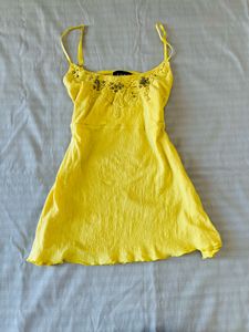Yellow Embellished Spaghetti Strap Top