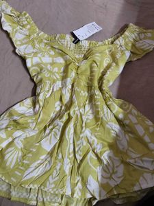 Off-Shoulder Tropical Print Dress