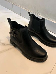 Chunky Black Leather Chelsea Boots