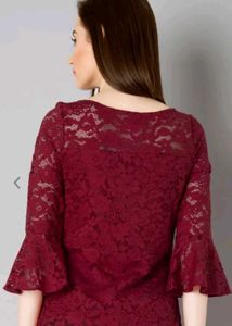 Red Lace Bell Sleeve Top