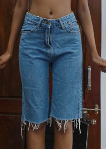 Distressed Denim Culotte Shorts