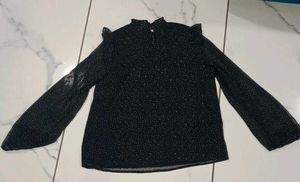 Sparkling Black Mesh Ruffle Top