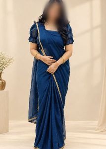 Elegant Blue Saree with Puff Sleeves