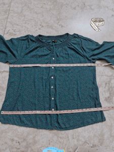 Teal Leaf Print Top (Pluse Size)