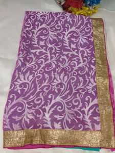 Elegant Purple Floral Print Saree with blouse