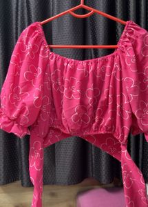 Vibrant Pink Floral Puff Sleeve Top