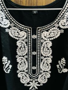 Elegant Black Kurta with White Embroidery