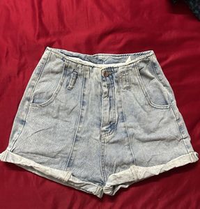 Light Wash Denim High-Waisted Shorts