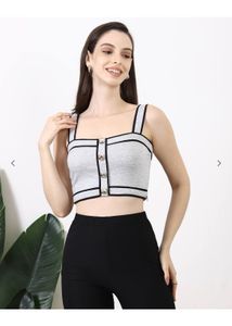 grey strap mock buttoned top