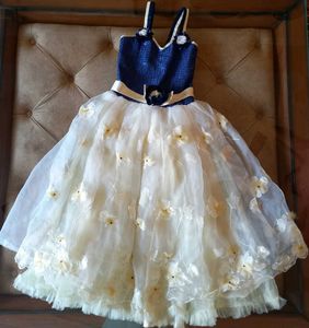Girls' Blue & White Party Dress